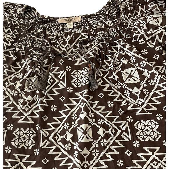 NINE WEST VINTAGE AMERICA V.A.C. SHORT SLV PULL-OVER BLOUSE, WOMENS, S-BRN/WHITE - Picture 3 of 12